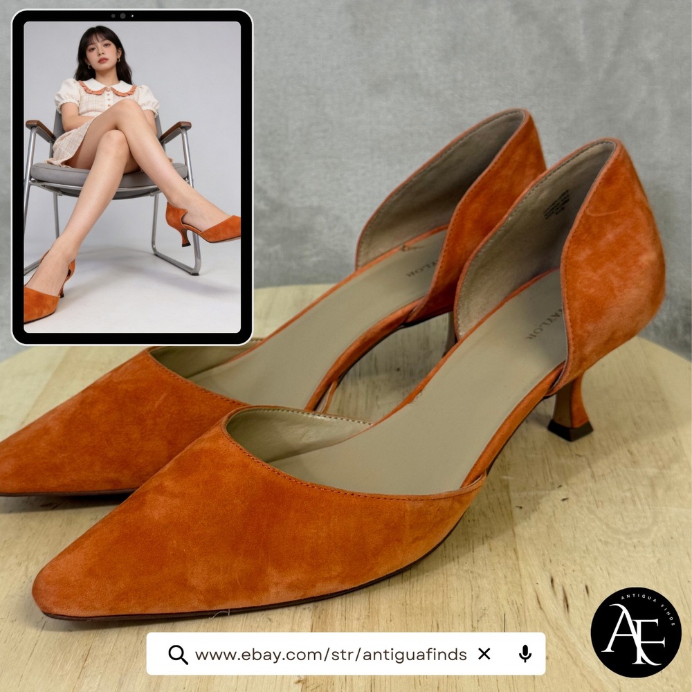 Ann Taylor Orange Suede d'Orsay Kitten Heel Pointed Toe Pumps Size 9.5M
